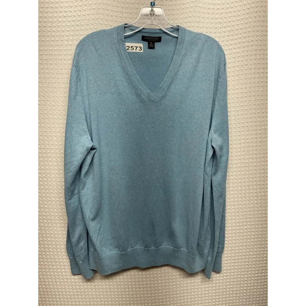 Banana Republic Sweater Men's XL Blue Silk Cotton Cashmere V Neck Soft NEW